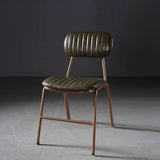 Set of 2 Mid-Century Dining Chairs with Green Faux Leather Upholstered & Metal Frame