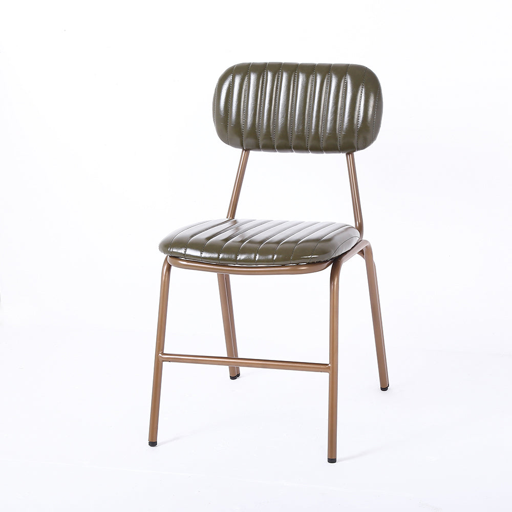 Set of 2 Mid-Century Dining Chairs with Green Faux Leather Upholstered & Metal Frame