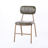 Set of 2 Mid-Century Dining Chairs with Green Faux Leather Upholstered & Metal Frame