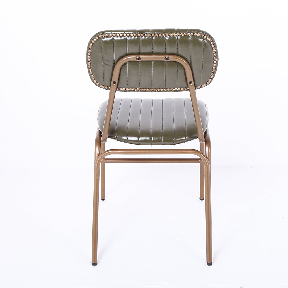 Set of 2 Mid-Century Dining Chairs with Green Faux Leather Upholstered & Metal Frame