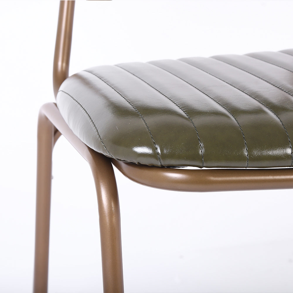 Set of 2 Mid-Century Dining Chairs with Green Faux Leather Upholstered & Metal Frame