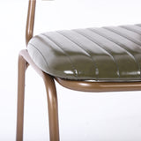 Set of 2 Mid-Century Dining Chairs with Green Faux Leather Upholstered & Metal Frame