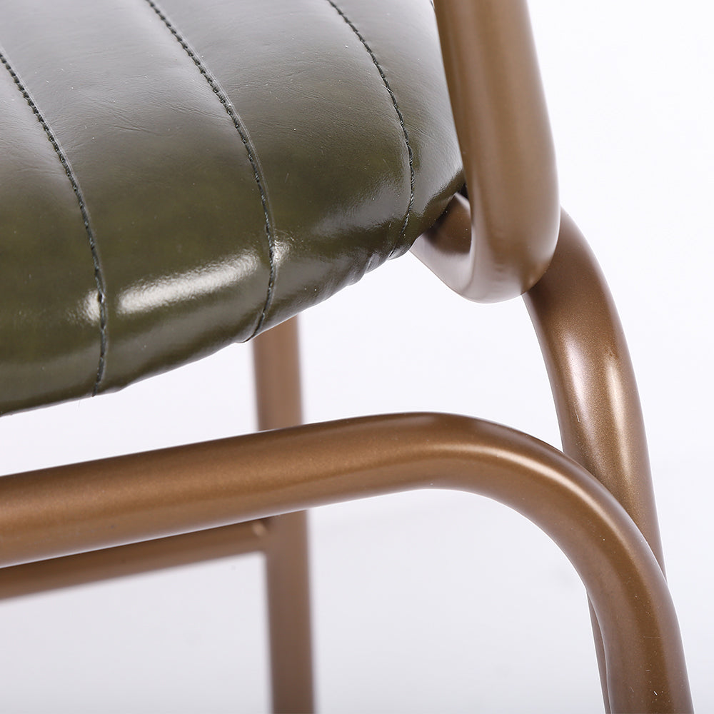 Set of 2 Mid-Century Dining Chairs with Green Faux Leather Upholstered & Metal Frame