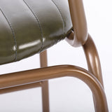 Set of 2 Mid-Century Dining Chairs with Green Faux Leather Upholstered & Metal Frame