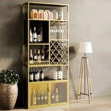 Industrial Gold 5-Tier Freestanding Wine Rack Storage with Glass Holder