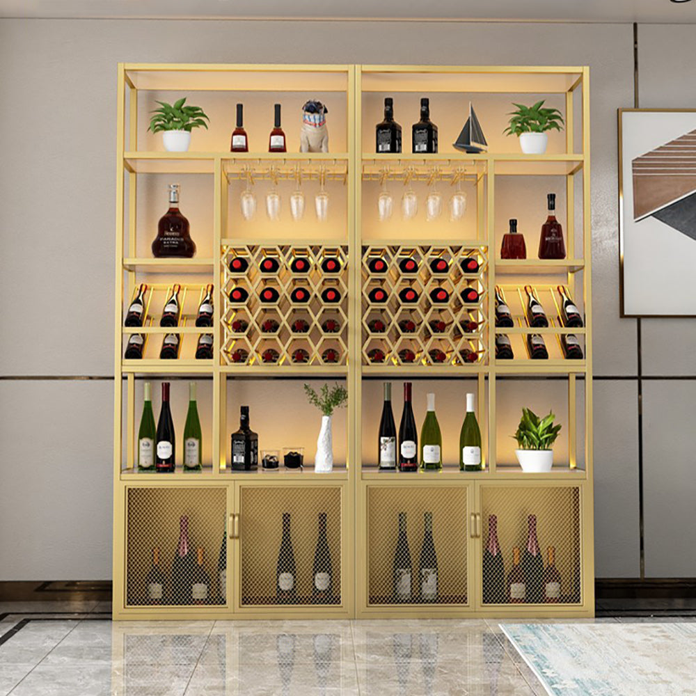 Gold Contemporary Standing Wine Rack with Glass Rack-B