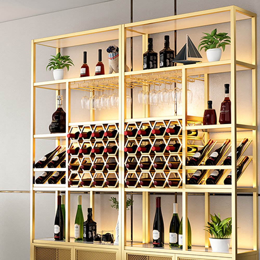 Gold Contemporary Standing Wine Rack with Glass Rack-B