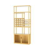 Gold Contemporary Standing Wine Rack with Glass Rack-B