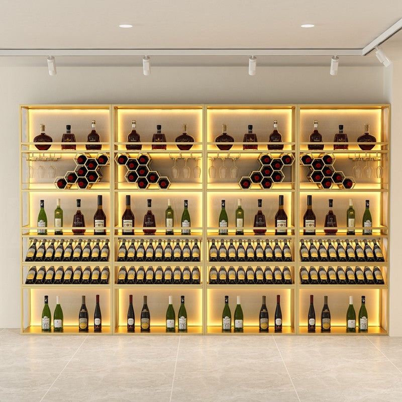 Gold Contemporary Standing Honeycomb Wine Rack with Glass Rack-A