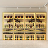 Gold Contemporary Standing Honeycomb Wine Rack with Glass Rack-A