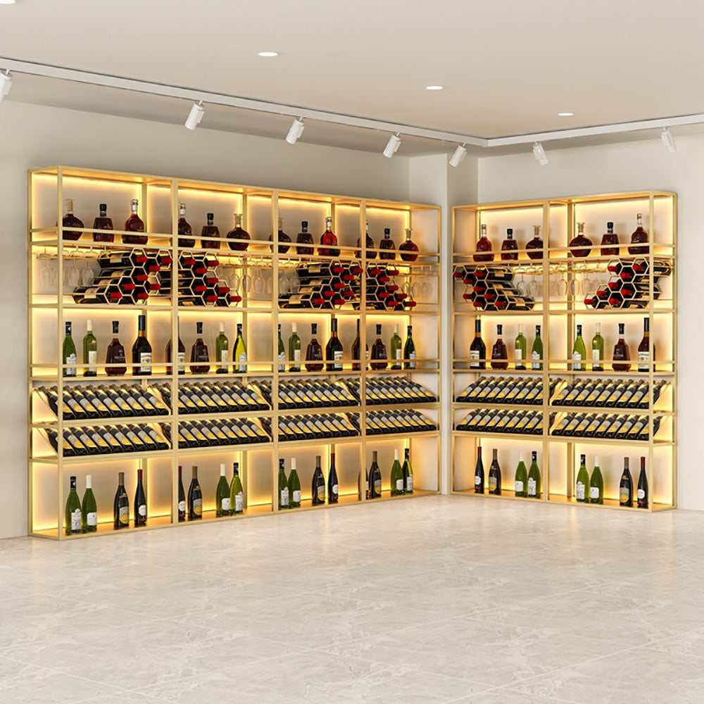 Gold Contemporary Standing Honeycomb Wine Rack with Glass Rack-A
