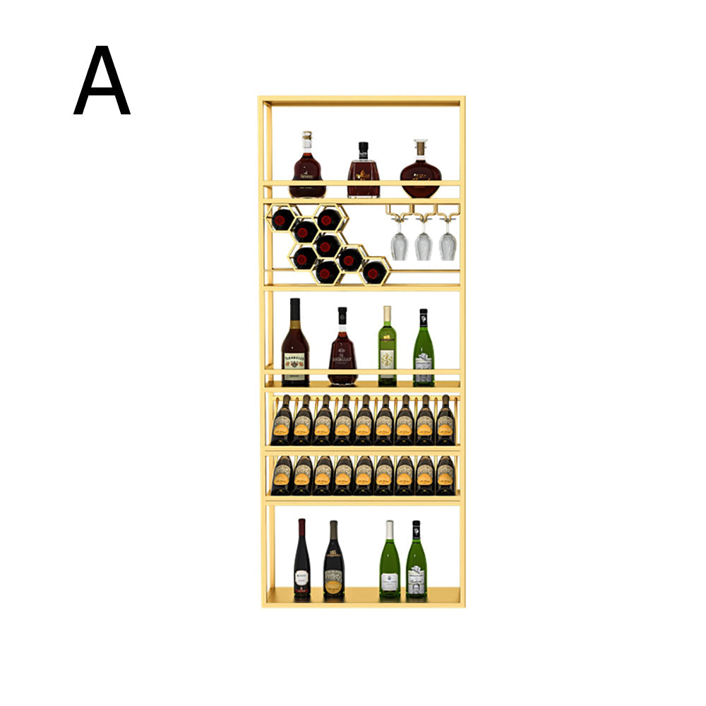 Gold Contemporary Standing Honeycomb Wine Rack with Glass Rack-A
