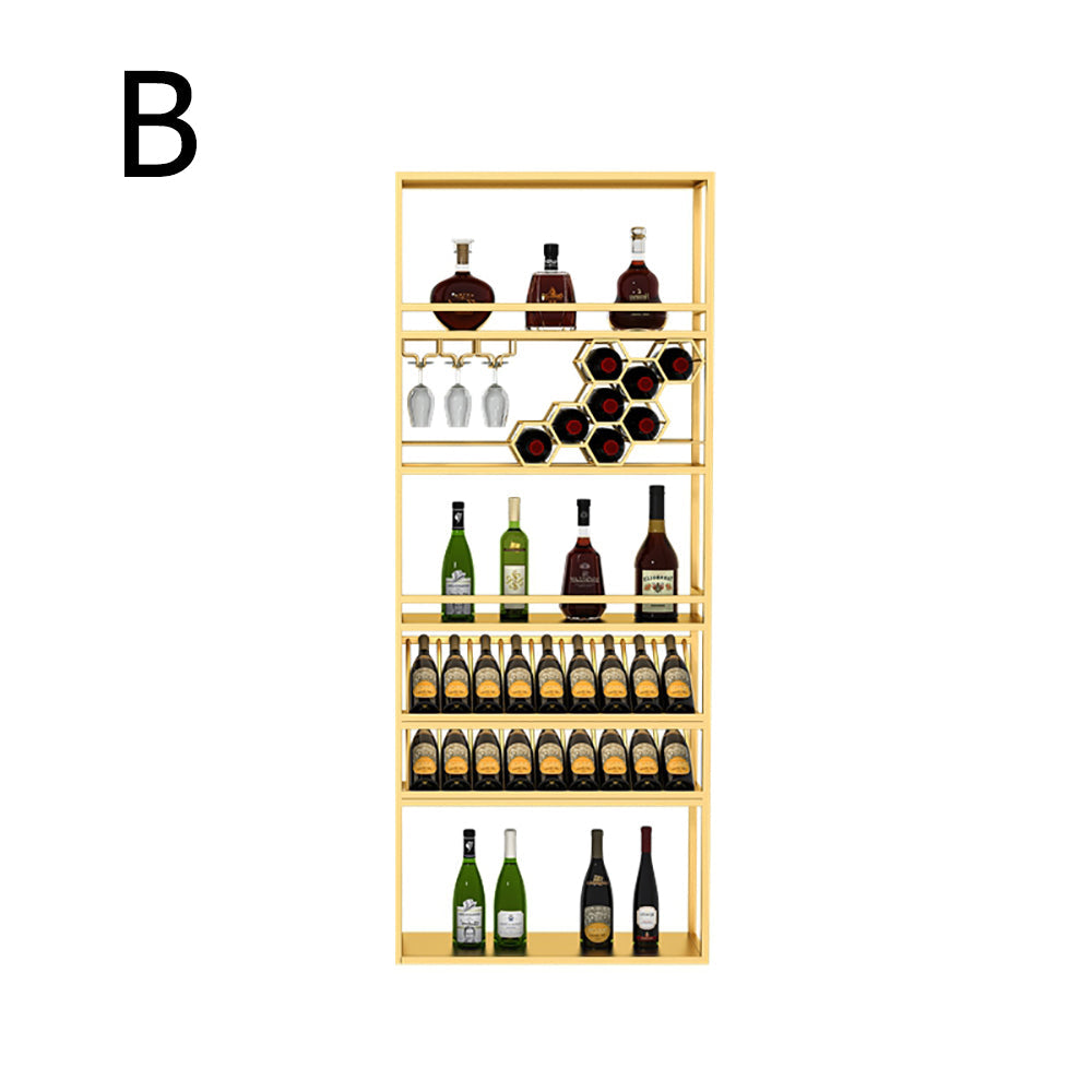 Gold Contemporary Standing Honeycomb Wine Rack with Glass Rack-A