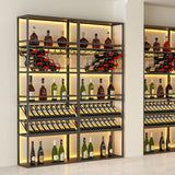 Contemporary Standing Honeycomb Wine Rack with Glass Rack in Black