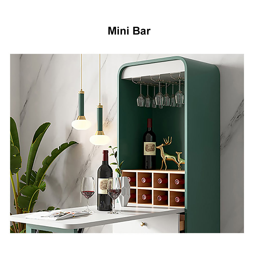 Foldable Bar Cabinet Convertible with Wine Rack & Table & 3 Drawers