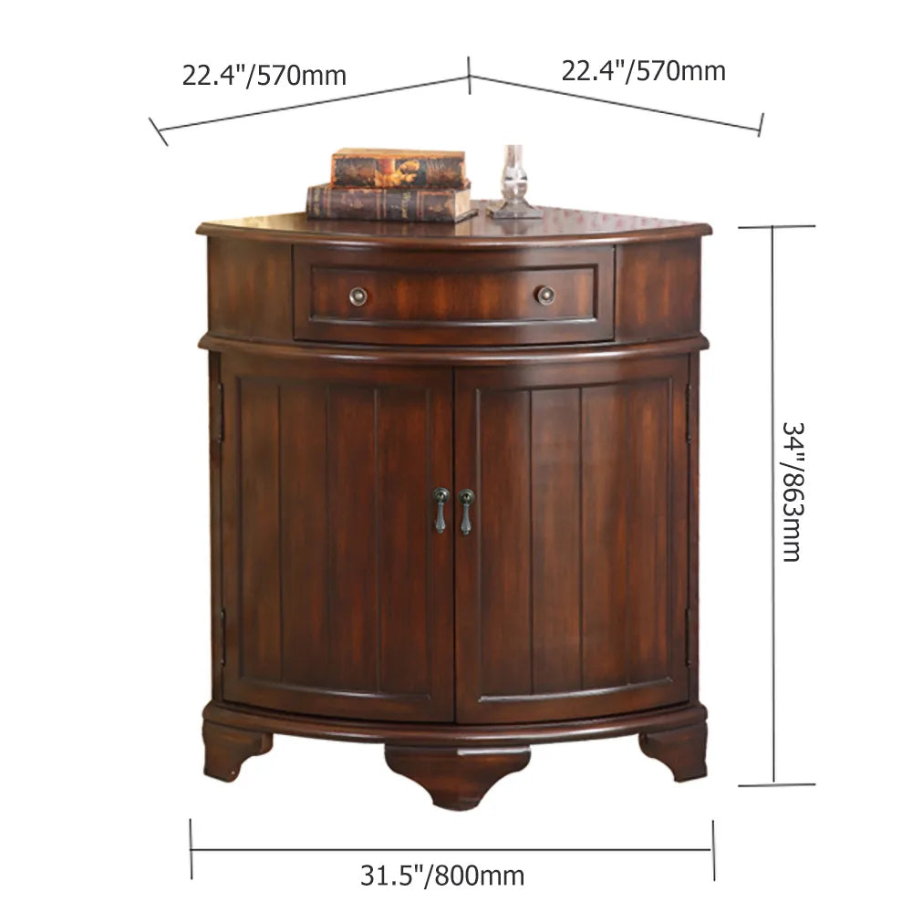 Rustic Walnut Corner Cabinet Triangle Accent Cabinet with Drawer & Shleves