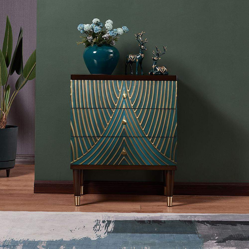 Novel Blue Cabinet Gold-Painted 3-Drawer Chest in Small-Richsoul-Cabinets & Chests,Furniture,Living Room Furniture