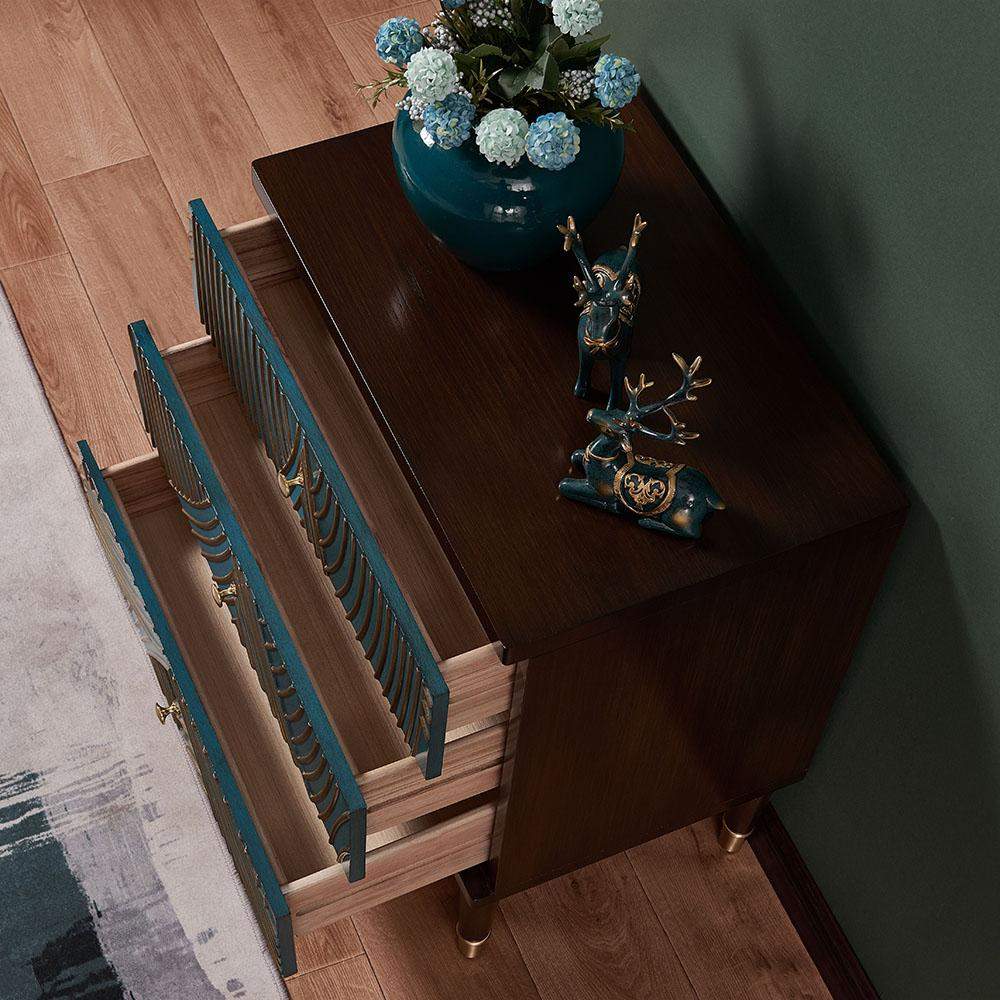 Novel Blue Cabinet Gold-Painted 3-Drawer Chest in Small-Richsoul-Cabinets & Chests,Furniture,Living Room Furniture