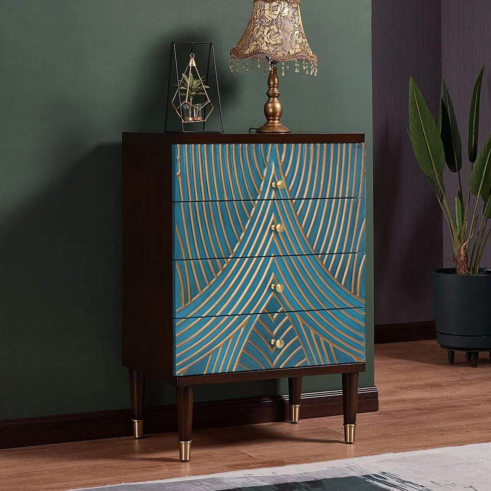 Novel Blue Cabinet Gold-Painted 3-Drawer Chest in Small-Richsoul-Cabinets & Chests,Furniture,Living Room Furniture