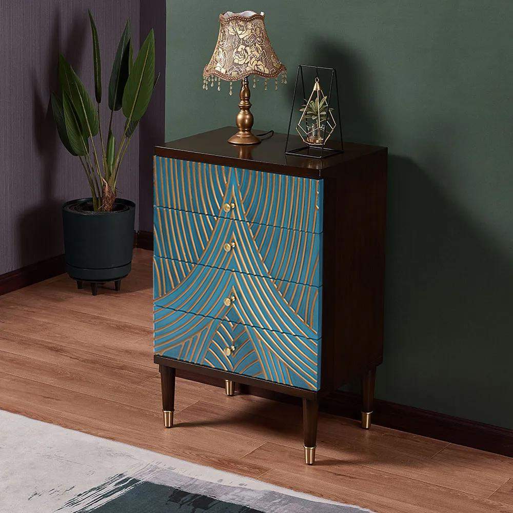 Novel Blue Cabinet Gold-Painted 3-Drawer Chest in Small-Richsoul-Cabinets & Chests,Furniture,Living Room Furniture