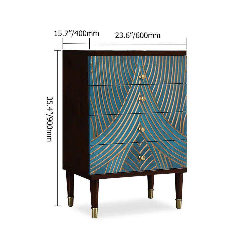 Novel Blue Cabinet Gold-Painted 3-Drawer Chest in Small-Richsoul-Cabinets & Chests,Furniture,Living Room Furniture