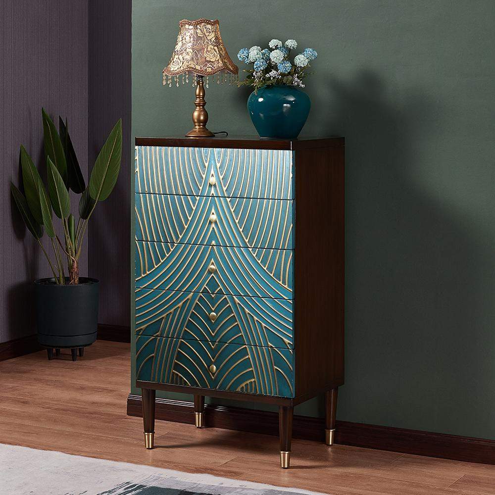 Novel Blue Cabinet Gold-Painted 3-Drawer Chest in Small-Richsoul-Cabinets & Chests,Furniture,Living Room Furniture