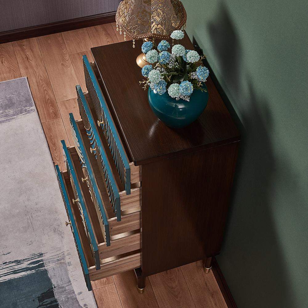 Novel Blue Cabinet Gold-Painted 3-Drawer Chest in Small-Richsoul-Cabinets & Chests,Furniture,Living Room Furniture