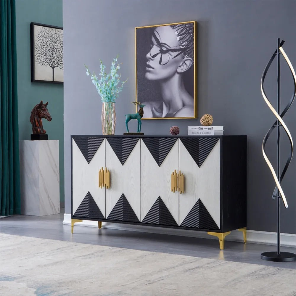 Modern Sideboard Buffet 4 Doors & 6 Shelves Accent Cabinet Gold Finish in Large