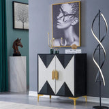 Black & White Sideboard Buffet 2 Doors & 3 Shelves Accent Cabinet Gold Finish in Small