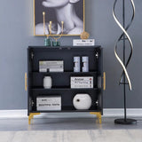 Black & White Sideboard Buffet 2 Doors & 3 Shelves Accent Cabinet Gold Finish in Small