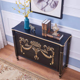 47" Classic Black Entryway Cabinet Embossed Flower Patterns 3 Chest of Drawers-Richsoul-Cabinets & Chests,Furniture,Living Room Furniture