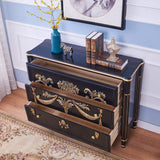 47" Classic Black Entryway Cabinet Embossed Flower Patterns 3 Chest of Drawers-Richsoul-Cabinets & Chests,Furniture,Living Room Furniture