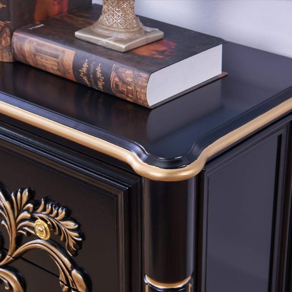 47" Classic Black Entryway Cabinet Embossed Flower Patterns 3 Chest of Drawers-Richsoul-Cabinets & Chests,Furniture,Living Room Furniture