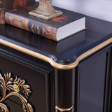 47" Classic Black Entryway Cabinet Embossed Flower Patterns 3 Chest of Drawers-Richsoul-Cabinets & Chests,Furniture,Living Room Furniture