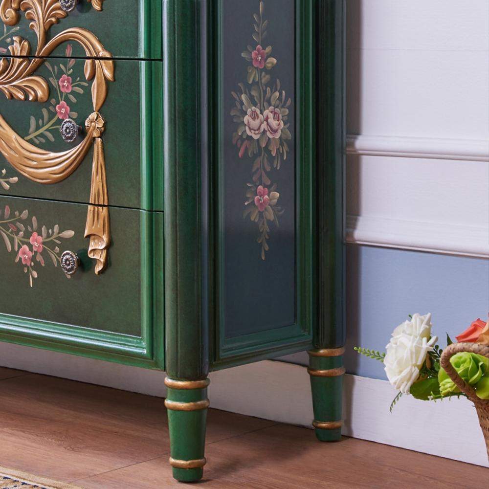 47" Classic Black Entryway Cabinet Embossed Flower Patterns 3 Chest of Drawers-Richsoul-Cabinets & Chests,Furniture,Living Room Furniture