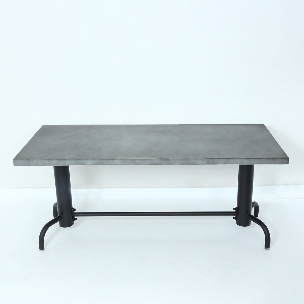 78.7" Industrial Dining Table Concrete Gray Table Top Solid Wood Metal Base