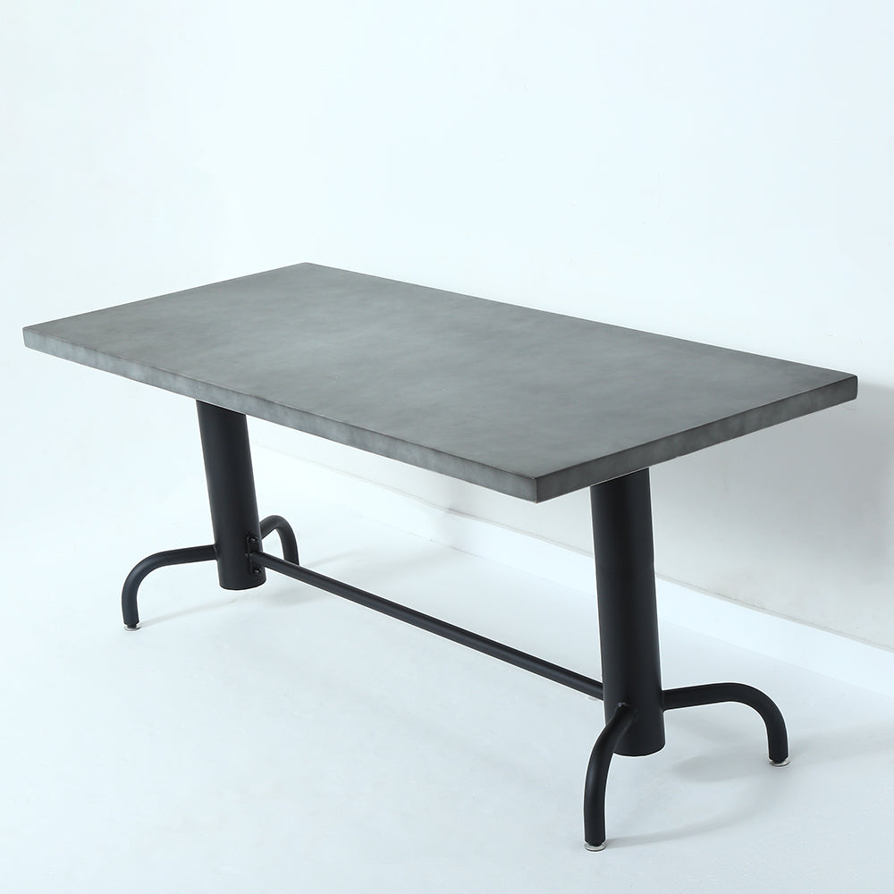 78.7" Industrial Dining Table Concrete Gray Table Top Solid Wood Metal Base