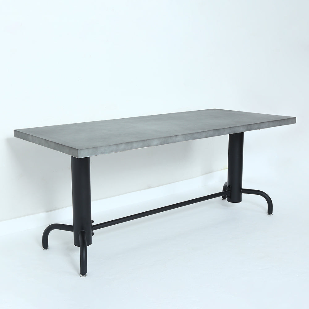 78.7" Industrial Dining Table Concrete Gray Table Top Solid Wood Metal Base