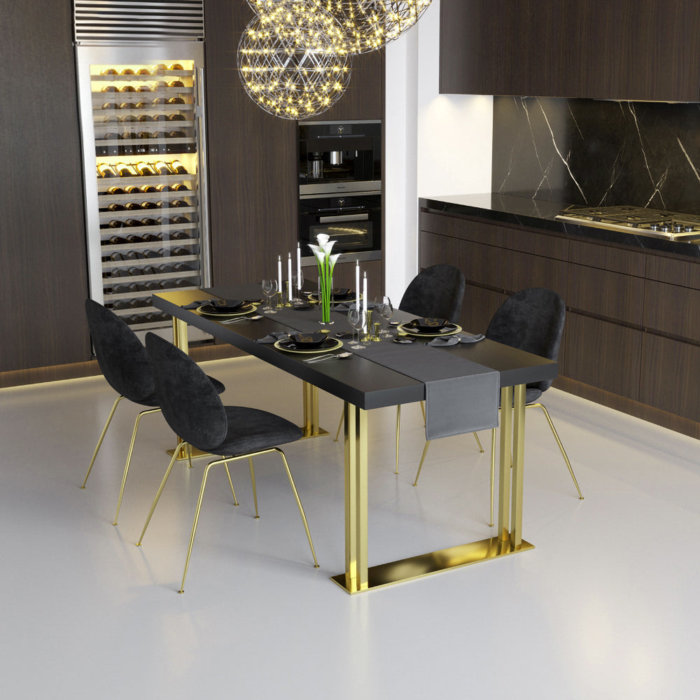 71" Black Rectangle Wood Dining Table in Gold