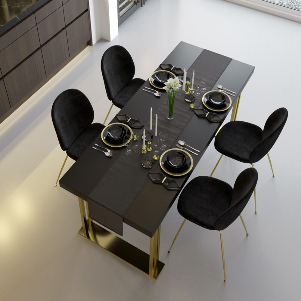 71" Black Rectangle Wood Dining Table in Gold