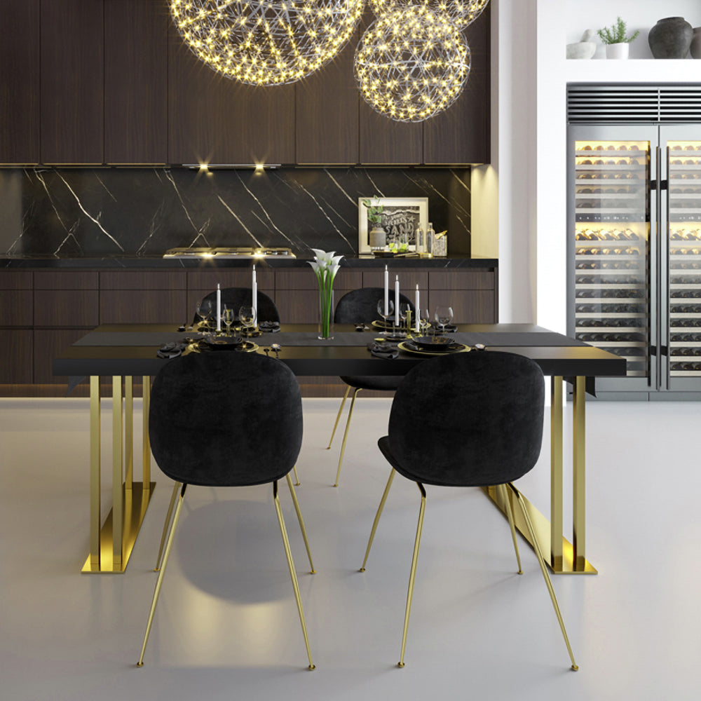 71" Black Rectangle Wood Dining Table in Gold
