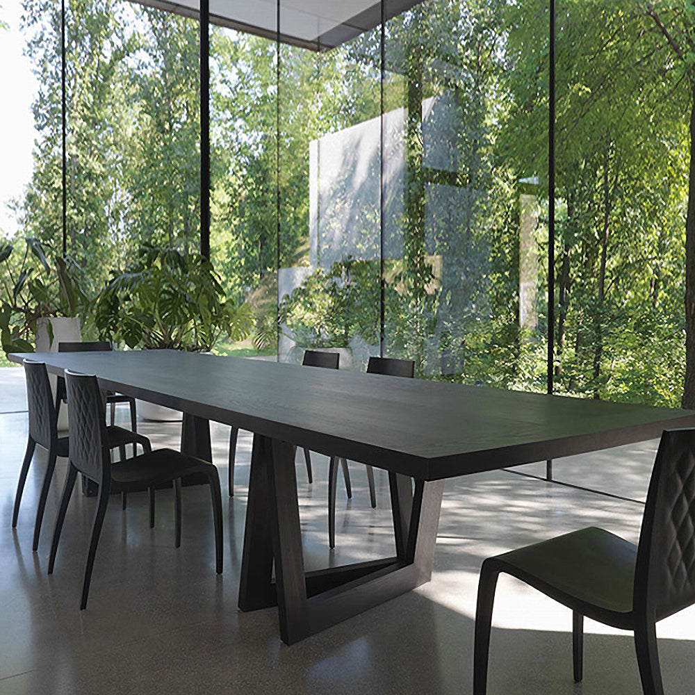 63" Rectangular Dining Table Black Solid Wood Table Top Square Metal Base