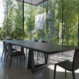 63" Rectangular Dining Table Black Solid Wood Table Top Square Metal Base