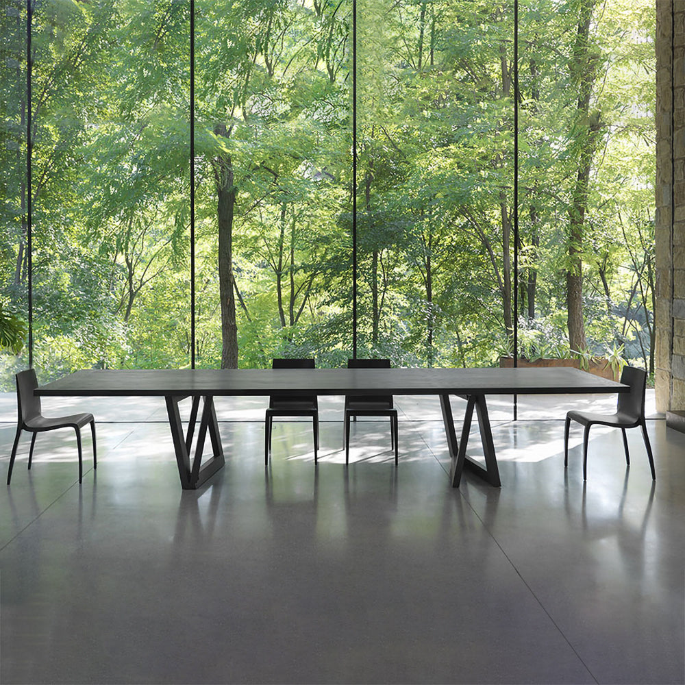 63" Rectangular Dining Table Black Solid Wood Table Top Square Metal Base