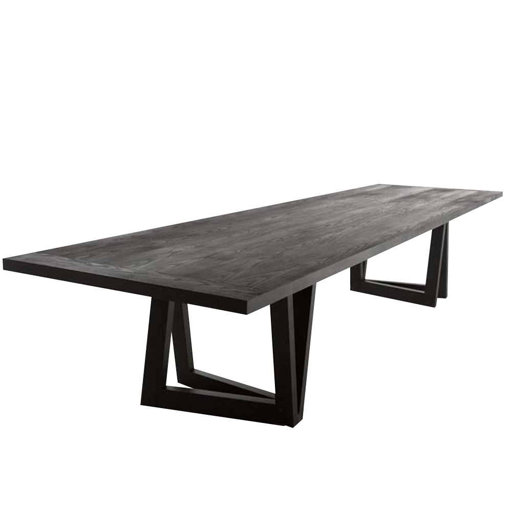 63" Rectangular Dining Table Black Solid Wood Table Top Square Metal Base