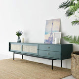 Modern Green TV Stand for 70 inch TV with 2 Drawers & 2 Doors & Rattan Decorated-Richsoul-Furniture,Living Room Furniture,TV Stands