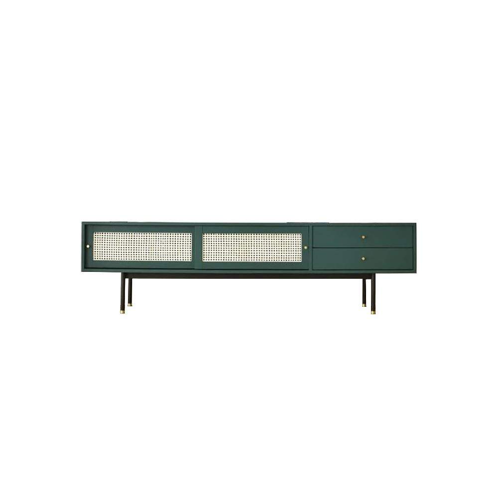 Modern Green TV Stand for 70 inch TV with 2 Drawers & 2 Doors & Rattan Decorated-Richsoul-Furniture,Living Room Furniture,TV Stands