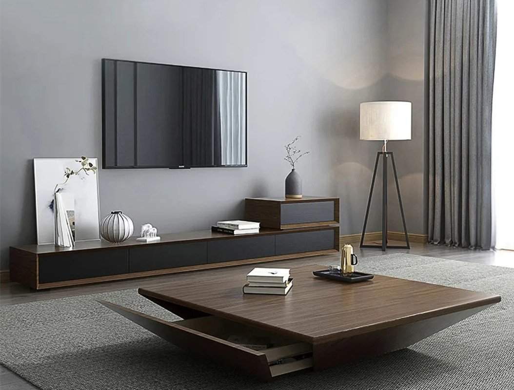 Modern 94 Inch Walnut TV Stand Rectangle Media Stand Walnut TV Console with 4 Drawers-Richsoul-Furniture,Living Room Furniture,TV Stands