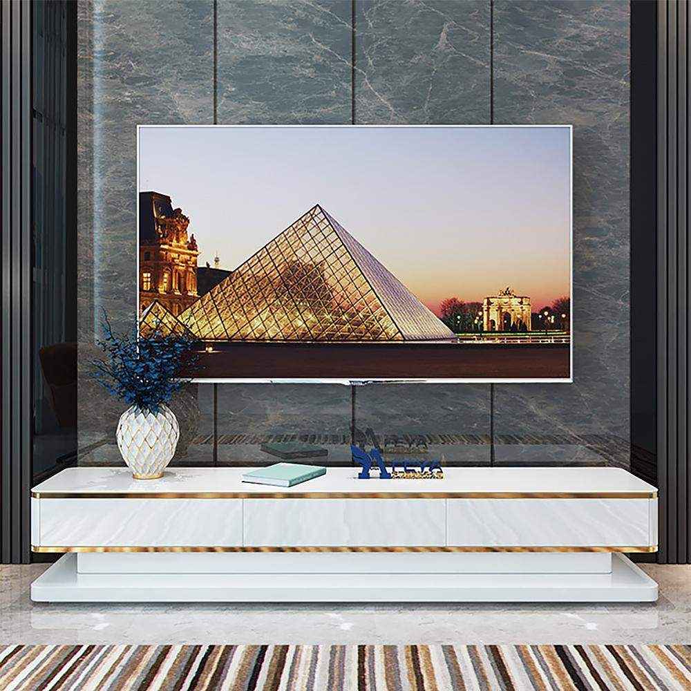 78.7" White TV Media Console with Storage 3 Drawers Tempered Glass Top for TVs Up to 78"-Richsoul-Furniture,Living Room Furniture,TV Stands
