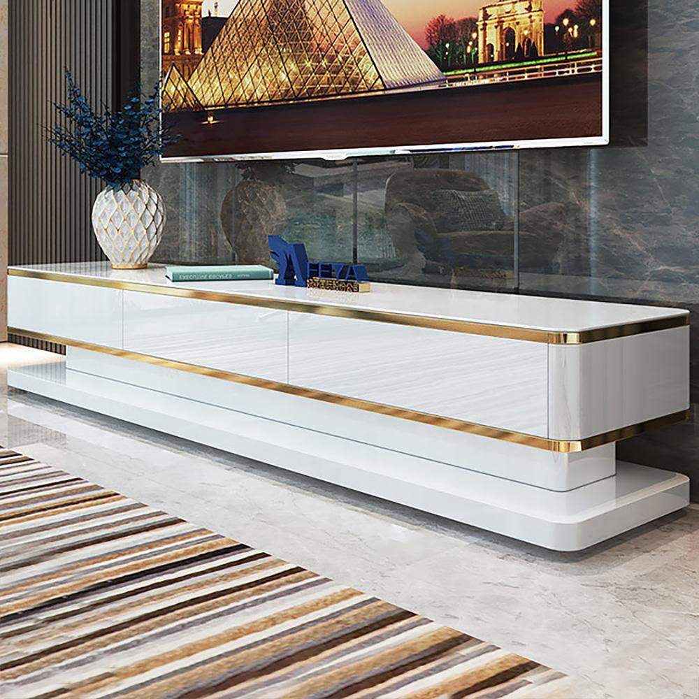 78.7" White TV Media Console with Storage 3 Drawers Tempered Glass Top for TVs Up to 78"-Richsoul-Furniture,Living Room Furniture,TV Stands